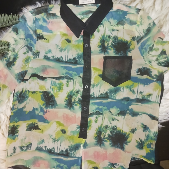 Love Tree Sheer button down shirt with tie front - Picture 5 of 6